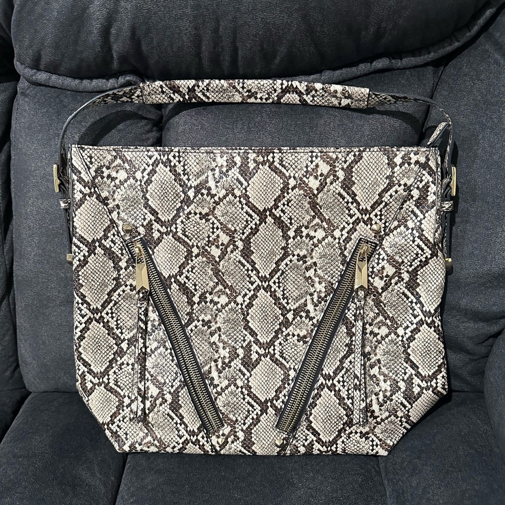 Jessica Simpson Snakeskin Natural Python Nicole Hobo Bag with Zipper Details